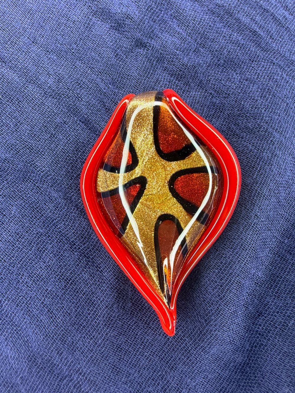 Handblown Reversible Glass Pendant in Red with Gold & Black